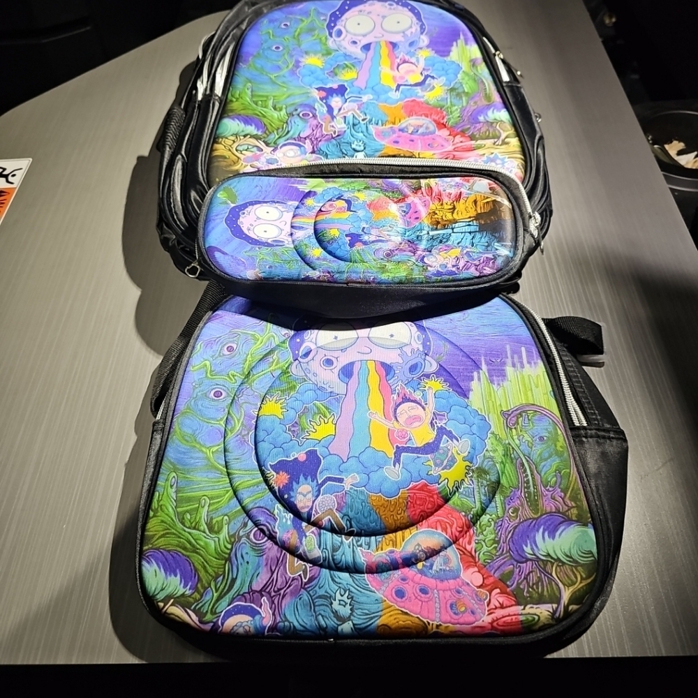 NEW 3-Piece Rick and Morty 17" Backpack,‎ Lunch Bag, & Pencil Holder.